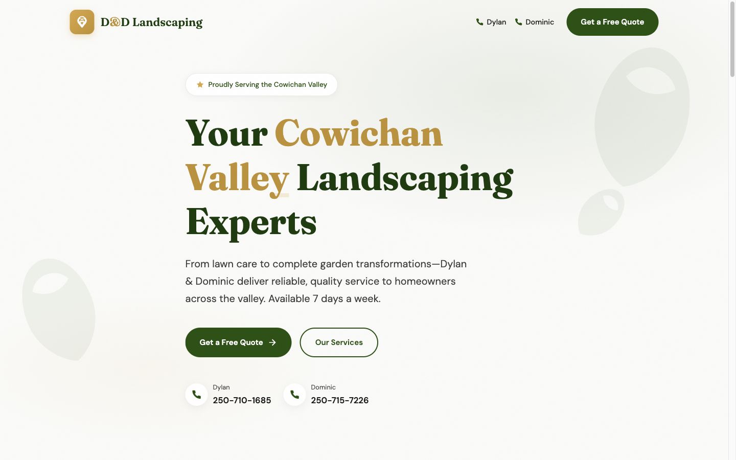 D&D Landscaping — screenshot of the live site