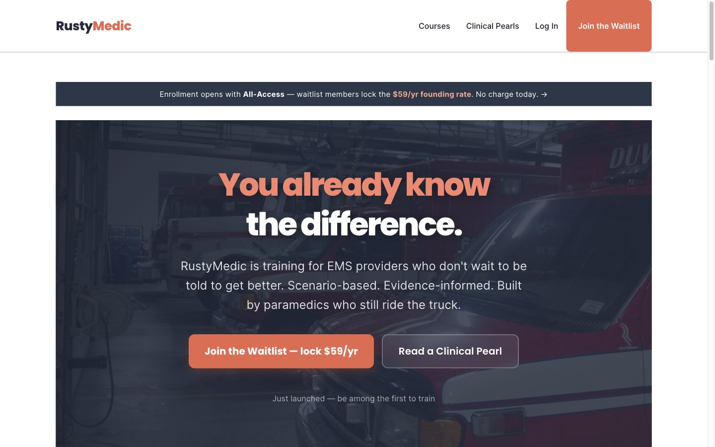 RustyMedic — screenshot of the live site